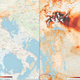 Satellite data showing nitrogen dioxide emissions over northern Italy on March 7 (left) and February 8 (right).